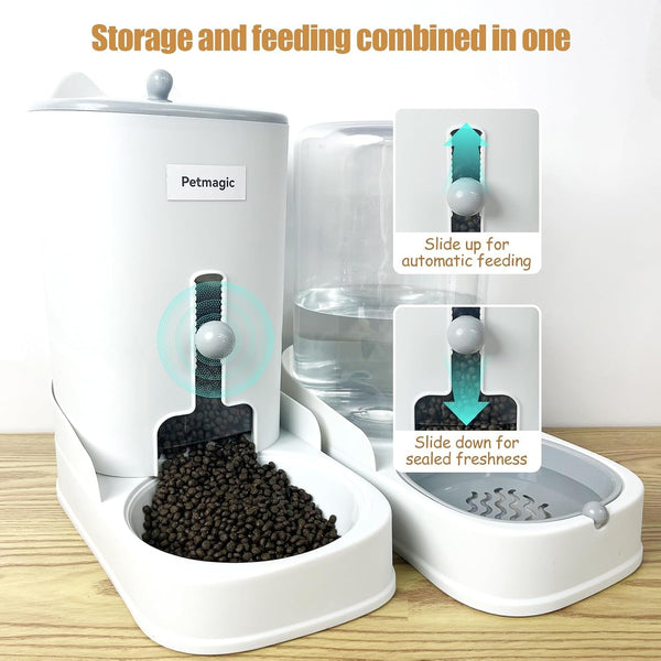 Gravity Cat Feeder by Petmagic Is a 3.6L Large-Capacity Cat Food and Water Bowl Set. This Two-Piece Set Is Suitable for Pet Feeding, Including Small and Medium-Sized Dogs, Kittens.6