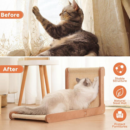 Sisal Cat Scratcher for Indoor Cats, Beechwood Base, Natural Sisal Woven Scratch Pad, Durable Scratching Post, Furniture Protector (L1)5