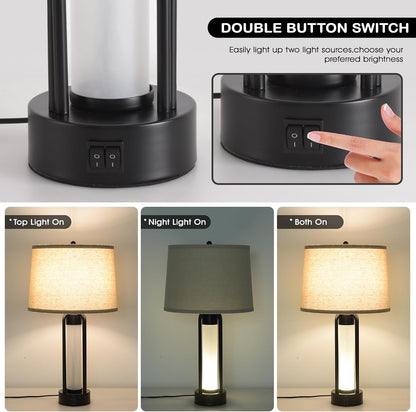 Industrial Table Lamps Set of 2 with Night Light, 23.6" Modern Bedside Lamps with USB C & AC Outlets, Dual Light Source with Double Button Switch, 3-Color Temp Nightstand Lamps for Bedroom Living Room7