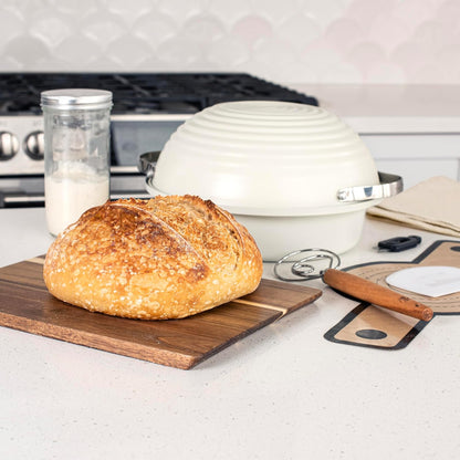 Simply Sourdough™ Complete Bread Baking Kit BAKING PAN INCLUDED, Dual Use Banneton Lid, 22Pg Guide Book W/Recipes, Danish Whisk, Starter Jar, Cutter, Lifting Mat, Scraper, Cotton Liner2