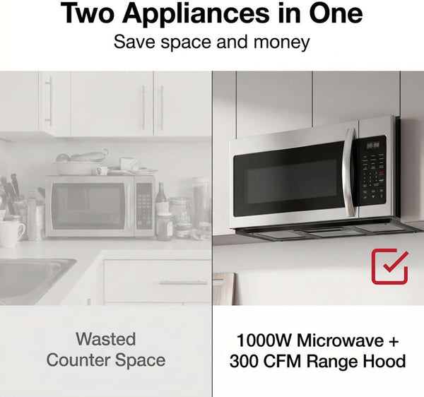 HOME 1.7 Cu. Ft. Over-The-Range Microwave Oven, 1000W Stainless Steel Microwave with 300 CFM Vent Fan, Ductless Installation, LED Display, Auto Cook Presets & Child Lock6
