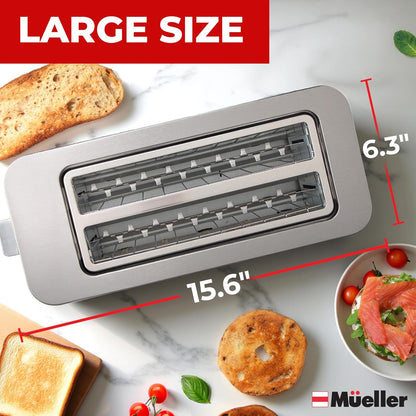 Mueller Ultratoast Stainless Steel Toaster 4 Slice – Extra-Wide 1.6" Slots | for Artisan Bread, Bagels & Frozen Waffles, 6 Browning Levels, LED Display, Cancel/Defrost/Reheat, Removable Crumb Tray8