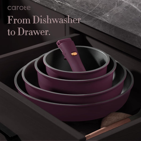 32Pcs Pots and Pans Set Non Stick, Detachable Handle Cookware Sets | Bakeware and Kitchen Gadgets, Space Saving, Dishwasher & Oven Safe, Non-Toxic, for Camping/Rv/Traveling, Purple4