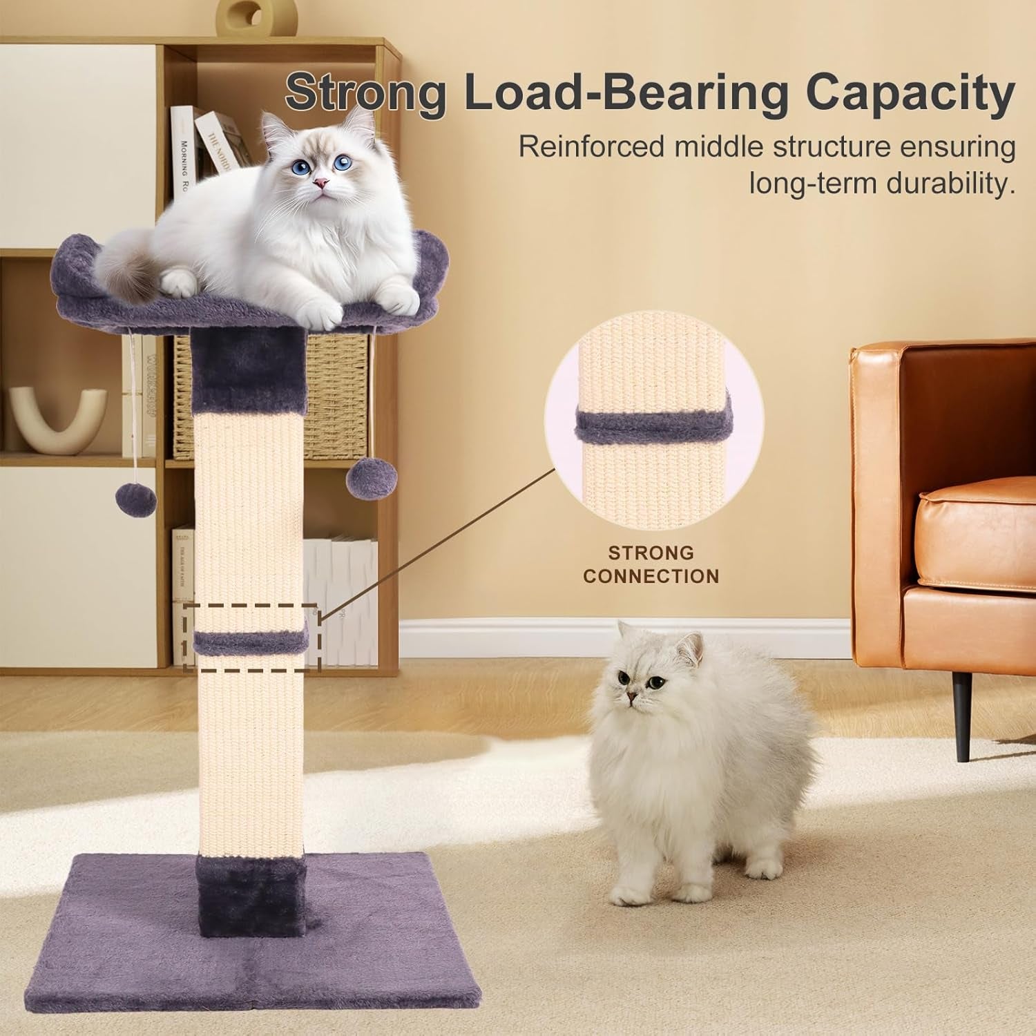 34-cat-scratching-post-for-indoor-cats-sisal-cat-scratcher-with-large-plush-perch-vertical-posts-with-elevated-bed-and-with-two-dangling-balls-removable-washable-cover-dark-grey
