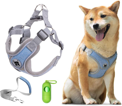 Patas Lague Dog Harness with Leash Set for Small Medium Dogs, No Pull No Choke Reflective Step in X Head Pet Harness Vest with Poop Bags and Dispenser, Adjustable and Padded, Grey Small7
