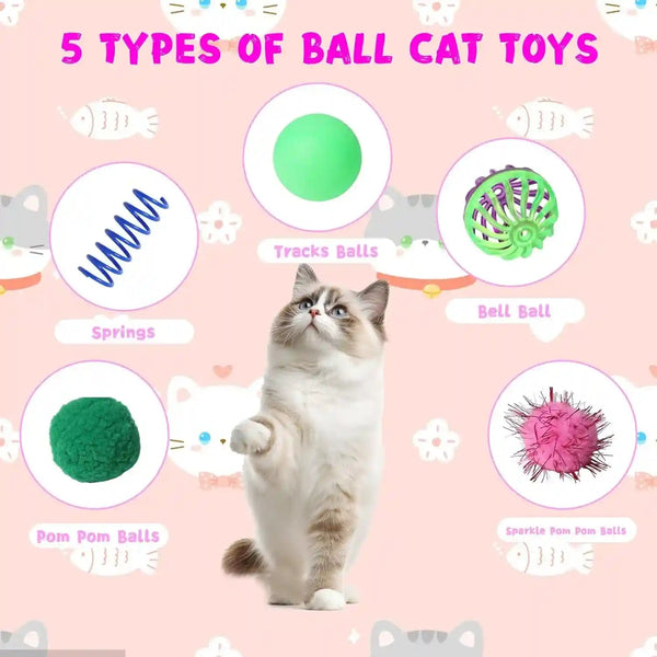 Cat Toys for Indoor Cats 40 PCS Kitten Toys | Cat Interactive Toys Pack Including Cats Springs Sparkle Ball Pom Pom Ball Jingle Balls Tracks Balls4