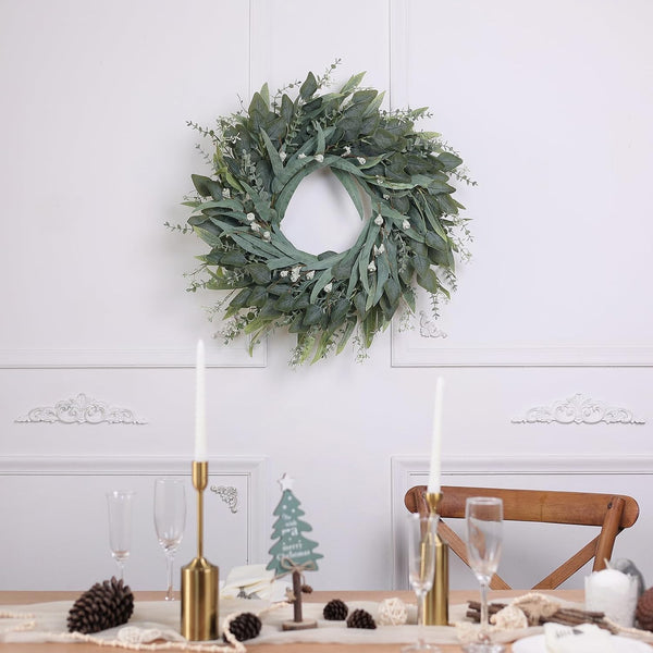 26" Large Artificial Eucalyptus Wreath with Seeds for Front Door(Green) | 3 Different Shape of Eucalyptus Leaves, Realistic Fake Wreath, for Window/Farmhouse/Porch/Home/Holiday/Wall/Outdoor Decor6