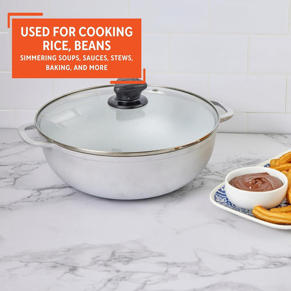 7 Qt Cast Aluminum Caldero Dutch Oven with Glass Lid | 30 Cm Diameter, Glass Lid with Riveted Handles, Heavy Bottom, Oven Safe, Rice Pot for Stews, Soups and Beans, Polished Finish6