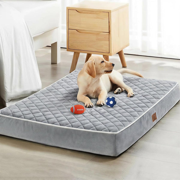 WNPETHOME Orthopedic Waterproof Extra Large Senior Dogs Bed for Comfy Sleeping with Removable Washable Cover, Multi-Needle Quilting XL Crate Bed for Large Sized Dog Relax, Light Grey1
