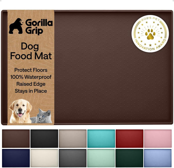 GORILLA GRIP 100% Waterproof Raised Edge BPA Free Silicone Pet Feeding Mat, Dog Cat Food Mats Contain Spills Protects Floors, Placemats for Cats and Dogs Water Bowl, 18.5X11.5, Gray10