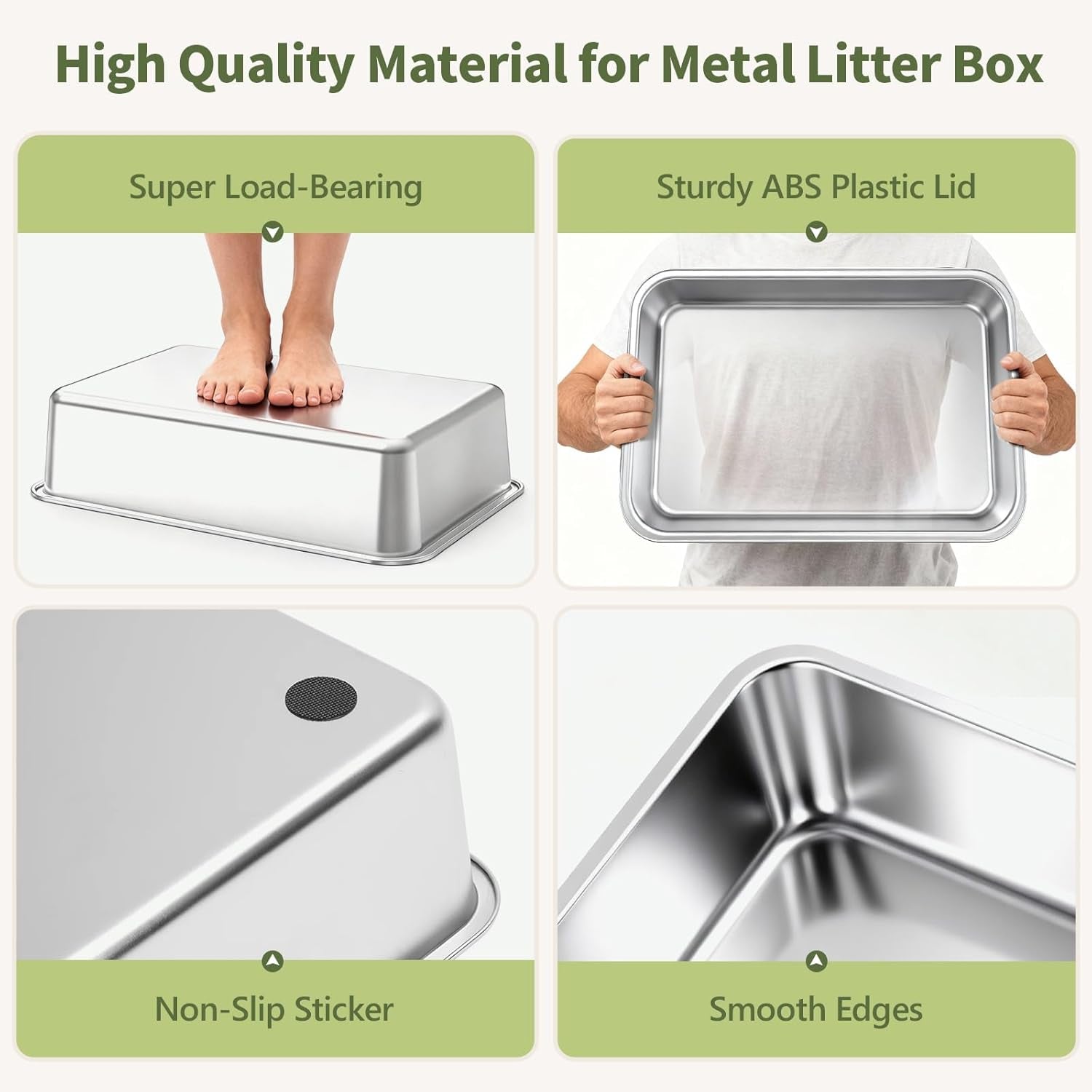 gimars-2-pack-xl-stainless-steel-cat-litter-box-for-big-senior-cats-multi-cat-metal-litter-pan-with-high-sides-odor-resistant-easy-clean-includes-litter-scoop-litter-mat-anti-slip-pads