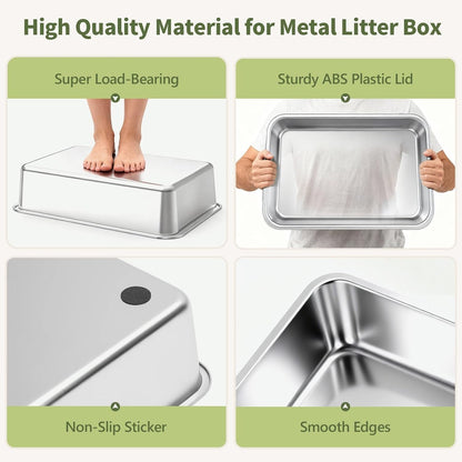 Gimars 2 Pack XL Stainless Steel Cat Litter Box for Big & Senior Cats, Multi-Cat Metal Litter Pan with High Sides, Odor-Resistant & Easy Clean, Includes Litter Scoop, Litter Mat & Anti-Slip Pads6