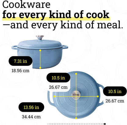 Essential Enamel Cast Iron Dutch Oven, 4.5 Quart, Lagoon | Dual Handles, Oven Safe up to 500°F, Use to Marinate, Cook, Bake, Refrigerate & Serve, Stovetop Safe5