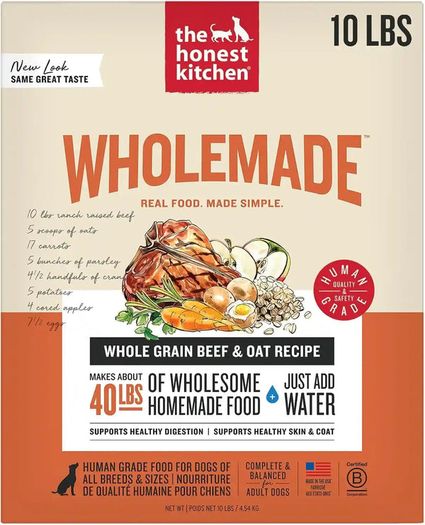 The Honest Kitchen Wholemade Whole Grain Beef Recipe, Human Grade Dehydrated Dog Food, Just Add Water, Supports Digestion, Skin & Coat, Topper for Dry or Wet Dog Food, 10 Lb Box Makes 40 Lbs1