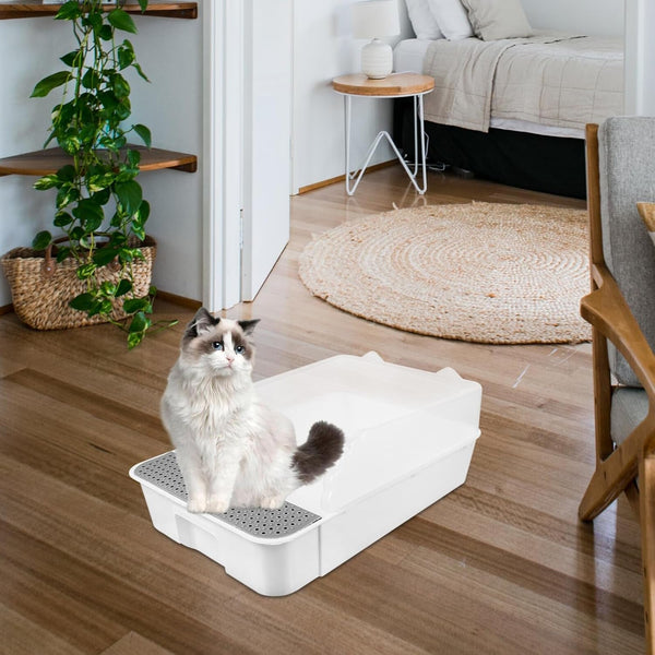 Detachable Semi-Enclosed Cat Litter Box Splash-Resistant Small White Cat Toilet Pan for Indoor Kitten Training and Litter Housebreaking8