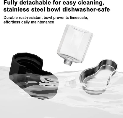 Sfozstra 5L Cat Gravity Water Bowl Dispenser: Stainless Steel Bowl | No Power Needed / No Filter Required / Spill Proof Design / Easy Cleaning / Cats & Small Dogs / Home Crate Area & Travel5