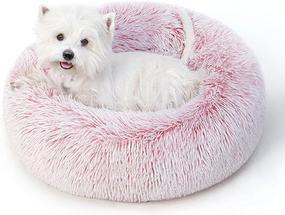 Calming round Dog Bed & Cat Bed for Indoor Cats, Medium Size Washable Anti-Slip Anti-Anxiety Donut Dog Beds for Small Dogs & Cats, Fluffy Plush Soft Dog Bed(20 Inch, Light Grey)14