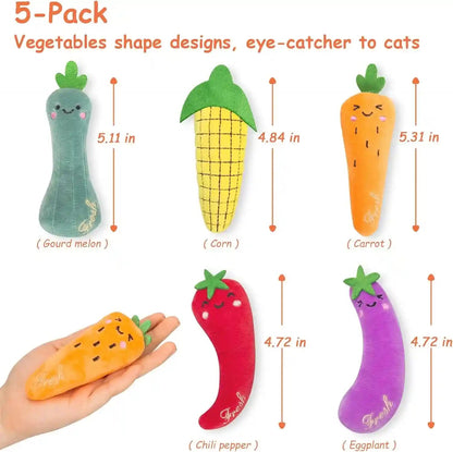 ETEKYER Catnip Cat Toys, 5 Pack, Plush Catnip Toys for Indoor Cats Kitten, Interactive Cat Nip Kitty Kicker Chew Safe Teeth Cleaning Toys, Fun Carrot Vegetable Shape6