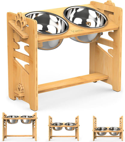 Vantic Elevated Dog Bowls, Raised Dog Bowl Stand Adjustable Small, Natural | Bamboo Elevated Feeder with 2 Stainless Steel Bowls, Adjustable Height Stand for Small Puppies and Cats12