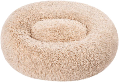 Amazon Basics Washable Donut Pet Bolster Faux Fur Bed with Removable Cover, Anti-Slip Bottom for Dog, Beige, 23" X 23"1