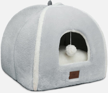 Cat Beds for Indoor Cats-Cat Bed Cave House Tent for Kittens and Small Pets with Washable Cushioned,Soft and Warm Indoor House, Grey, 15 Inches8