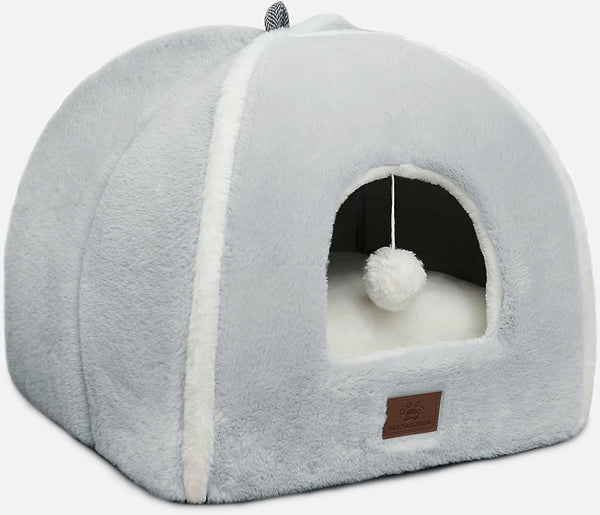Cat Beds for Indoor Cats-Cat Bed Cave House Tent for Kittens and Small Pets with Washable Cushioned,Soft and Warm Indoor House, Grey, 15 Inches8