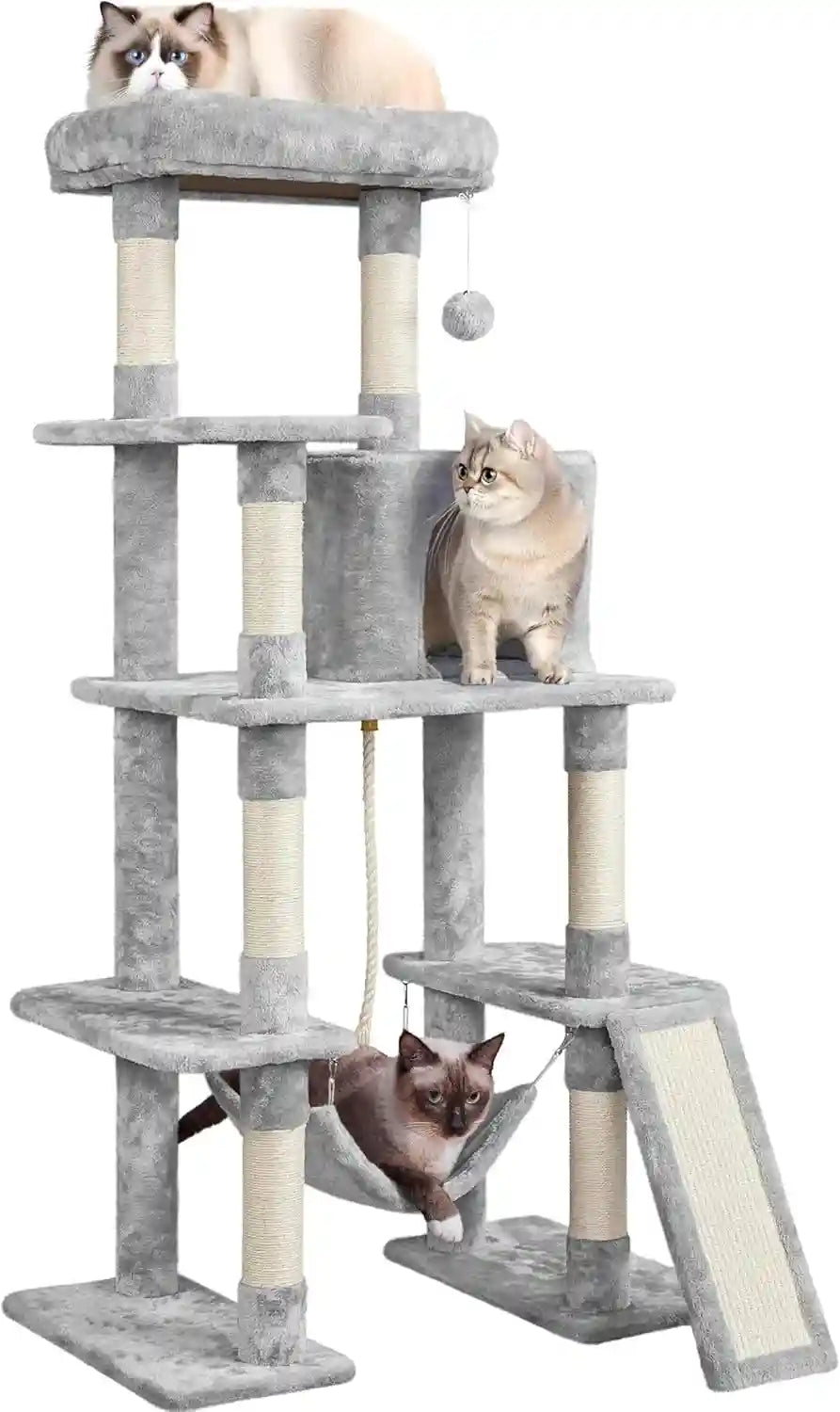 yaheetech-54in-cat-tree-tower-for-large-cats-multi-level-condo-hammock-sisal-scratching-posts-roomy-condo-holds-up-to-22-lb-a-wide-21-inch-top-perch-fit-large-cats-dark-gray