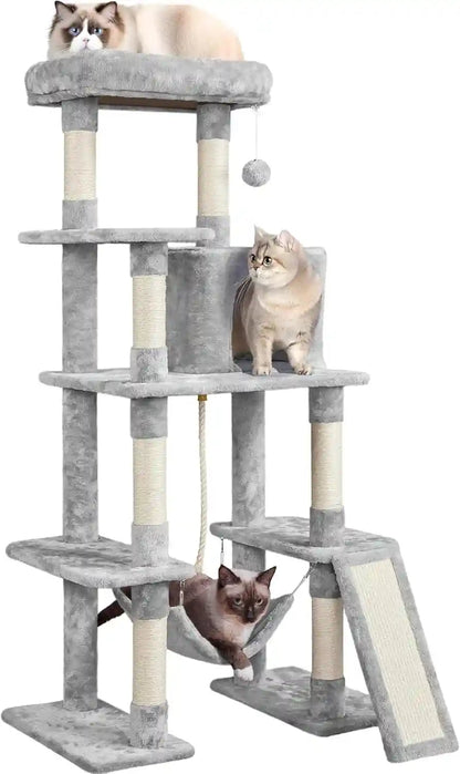 Yaheetech 54In Cat Tree Tower for Large Cats, Multi-Level Condo & Hammock | Sisal Scratching Posts, Roomy Condo Holds up to 22 Lb, a Wide 21-Inch Top Perch Fit Large Cats, Dark Gray12