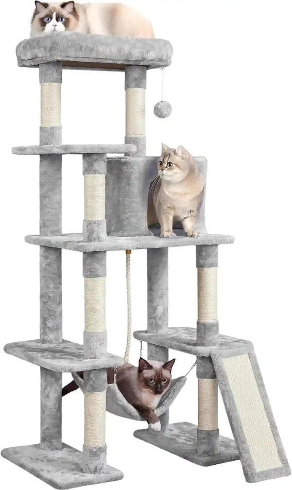 Yaheetech 54In Cat Tree Tower for Large Cats, Multi-Level Condo & Hammock | Sisal Scratching Posts, Roomy Condo Holds up to 22 Lb, a Wide 21-Inch Top Perch Fit Large Cats, Dark Gray12