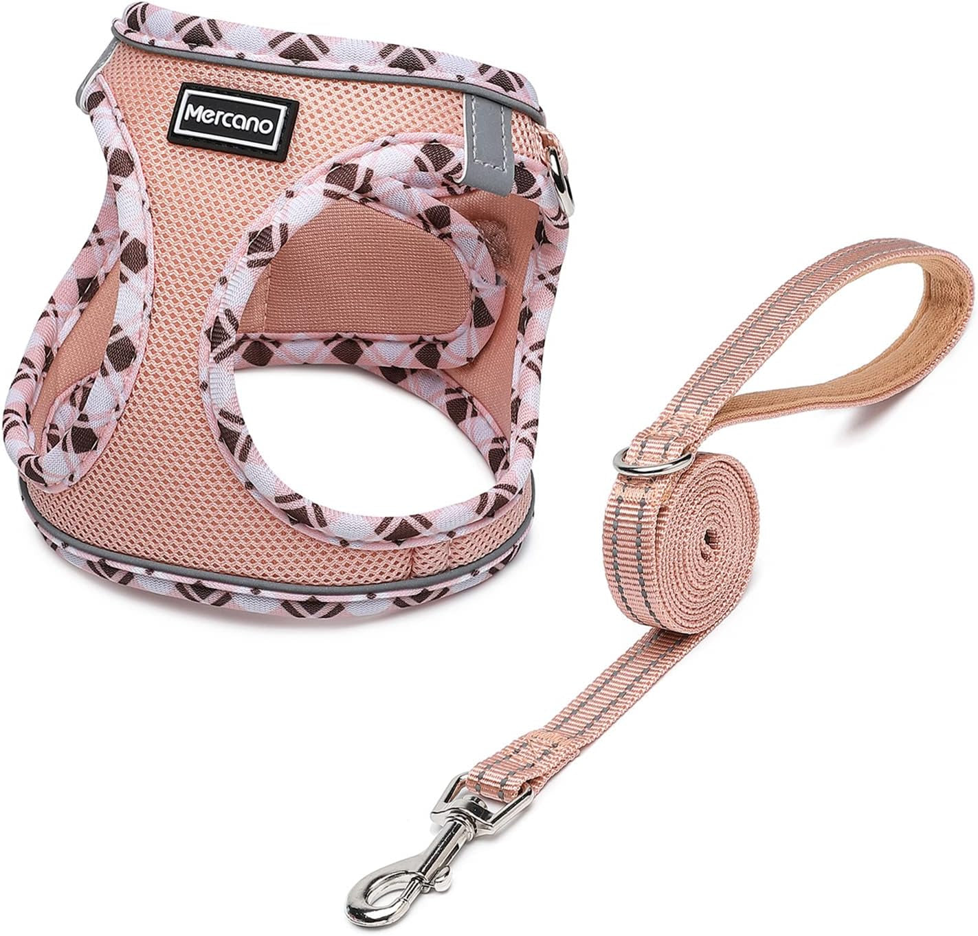mercano-soft-mesh-dog-harness-and-leash-set-step-in-reflective-breathable-lightweight-vest-harnesses-with-safety-buckle-for-small-dogs-cats-pink-s