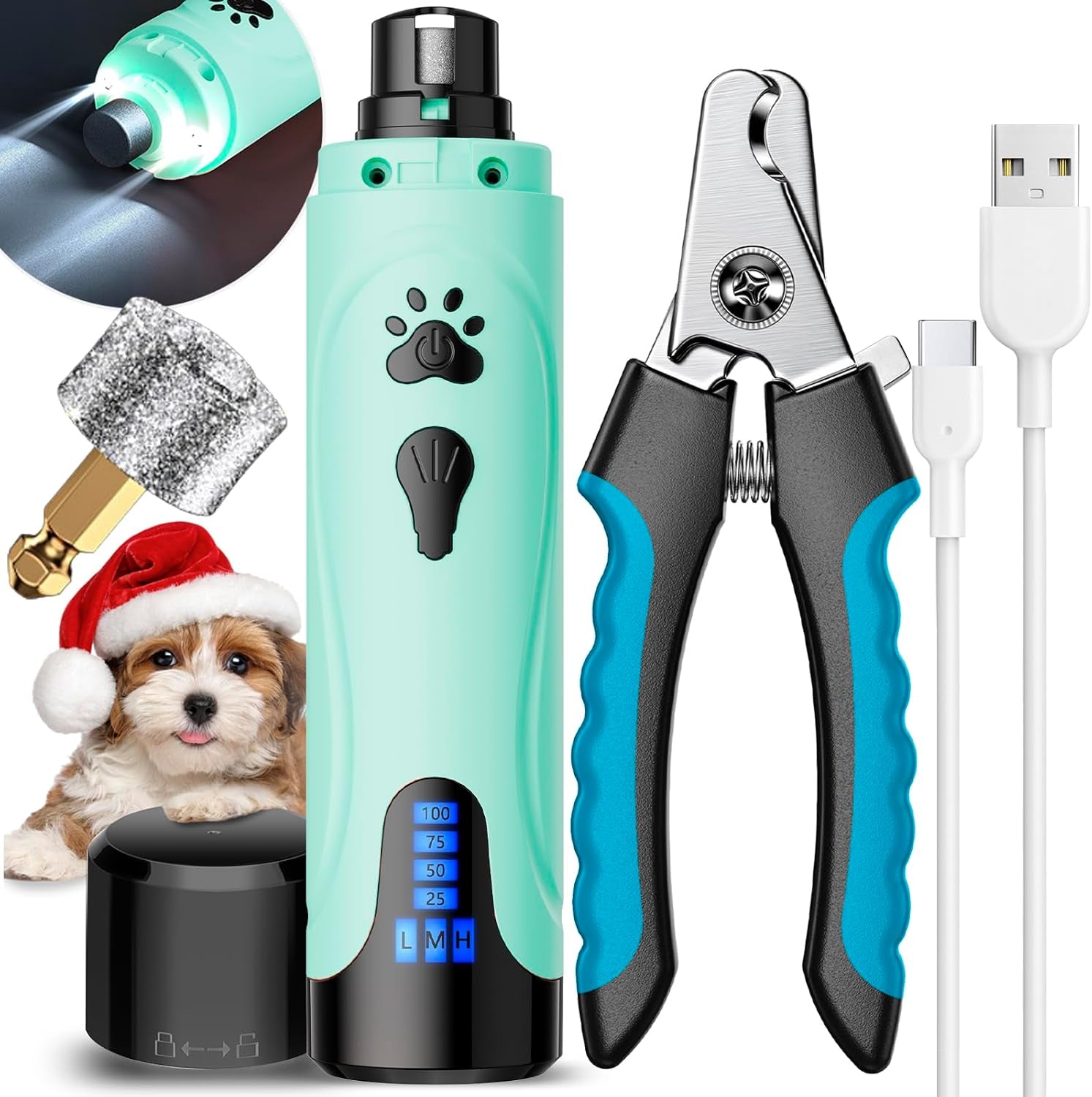 yabife-super-quiet-dog-nail-grinder-clippers-kit-with-2-led-lights-3-speeds-up-to-12-000-rpm-lower-than-30db-electric-pet-nail-trimmer-for-small-medium-large-dogs-and-cats