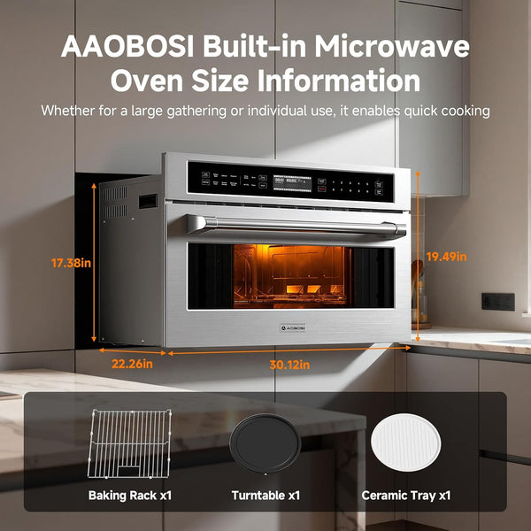 30 Inch Built-In Microwave Oven Air Fryer Combo Convection Oven | 1.6 Cu. Ft. under Cabinet Microwave, Stainless Steel Finish, Touch Control LCD Display, Sensor Cook 10 Modes Cooking8