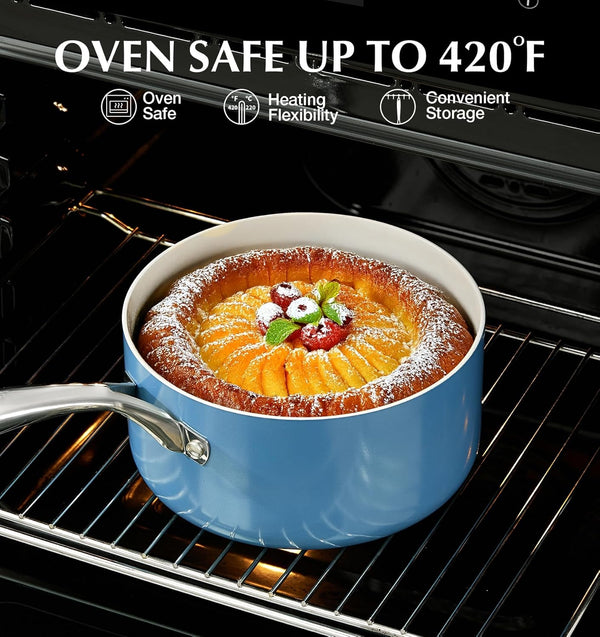 Small Saucepan with Lid, 1 Quart Nonstick Sauce Pan with PFAS-FREE Ceramic Coatings, Non-Toxic, Scratch-Resistant Small Cooking Pot with Lid, 1QT Small Sauce Pan, Blue6