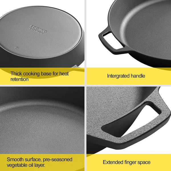 Pre-Seasoned Large Cast Iron Skillet 17 Inch, Dual Handle Outdoor Camping Frying Pan, Pizza Pan, Use for Grill, Stovetop, Induction, Oven Safe Cookware5