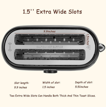 Toaster 4 Slice, Retro Long Slot Toasters with Countdown Timer,Stainless Steel Toaster,Bagel,Defrost,Reheat,Cancel Functions,Extra Wide Slots,6 Toast Settings,Removable Crumbs Tray,Matte Black4