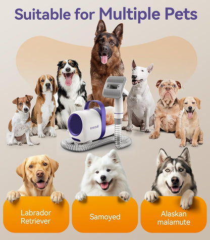 Oneisall Dog Hair Vacuum Shedding Grooming Brush Kits for Pet Thick Coats | 15000Pa,3 Suction Low Noise,1.5L Dust Cup,5 in 1 Kits(Grooming/Deshedding/Cleaning Brush,Remover Roller,Crevice Tool), LM59