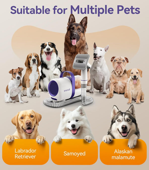 Oneisall Dog Hair Vacuum Shedding Grooming Brush Kits for Pet Thick Coats | 15000Pa,3 Suction Low Noise,1.5L Dust Cup,5 in 1 Kits(Grooming/Deshedding/Cleaning Brush,Remover Roller,Crevice Tool), LM59