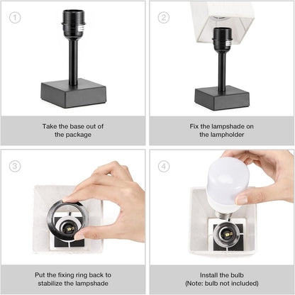 Small Bedside Table Lamp for Bedroom - Square Cream Fabric Shade | Inline Rocker Switch, Corded Electric, Bulb Not Included, 12.8" Mini Table Lamp for Nightstand, Desk, Dorm, Office8