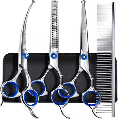 Gimars Titanium Coated Professional 6 in 1 4CR Stainless Steel Dog Grooming Scissors with Safety round Tip, Heavy Duty Pet Grooming Scissor for Dogs, Cats and Other Animals10