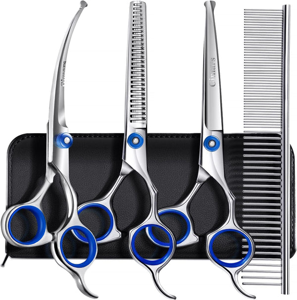 Gimars Titanium Coated Professional 6 in 1 4CR Stainless Steel Dog Grooming Scissors with Safety round Tip, Heavy Duty Pet Grooming Scissor for Dogs, Cats and Other Animals10