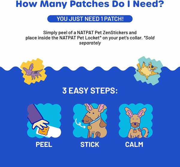 NATPAT Pet Zen Calming Patches for Dogs, Non-Medicated, 24 Count | Plant Based Essential Oils Stress Relief for Travel, Fireworks & Anxiety, Stick-On Design for Collars or Pet Lockets8