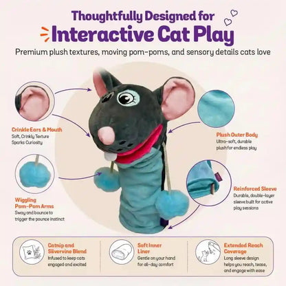 Pounce & Purr Meow Mitt Wearable Cat Wrestling Glove Puppet - Mouse | Catnip & Silvervine Plush Hand Puppet, Crinkle Sounds & Wiggling Arms - Dual-Layer Interactive Toy, Indoor Cats & Kitten6