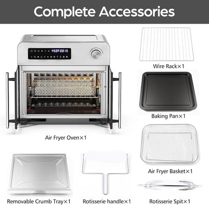 French Door Air Fryer Toaster Oven Combo, 24QT 10-In-1 Oven | 1700W Heating, Adjustable Fan Speed, Rotisserie Function, 102-Recipe Book, Removable Crumb Tray, Stainless Steel Finish7