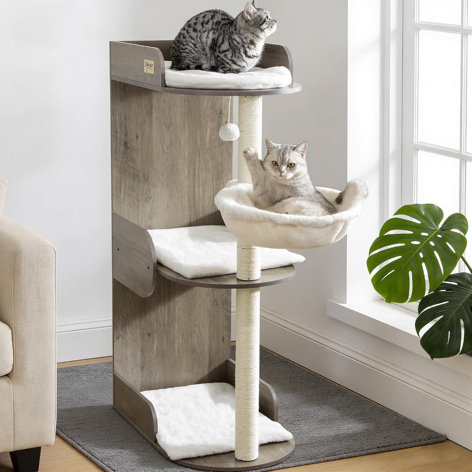 modern-wood-cat-tree-tower-for-indoor-large-adult-cats-with-big-perch-bed-33-8in-tall-wooden-cat-trees-with-platform-cat-scratching-pads-washable-cushions-cat-furniture-for-window-rustic-brown