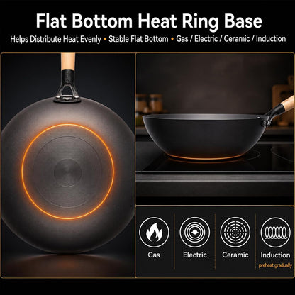 12.6 Inch Carbon Steel Wok Pan with Glass Lid and Spatula, Nitrided Flat Bottom Wok Set, Uncoated Stir Fry Pan for 2-4 Servings, Gas, Electric, Ceramic and Induction Cooktops5