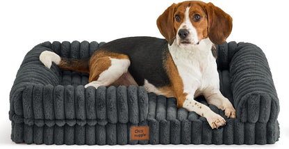 Chixnuggle Orthopedic Dog Bed, Washable Cover, Faux Fur Bolster Pet Couch | Waterproof,Egg Crate Foam,Non-Slip Bottom,For Small Medium Dogs,Dark Grey,30*24*7,Dog Sofa,Puppy Bed18