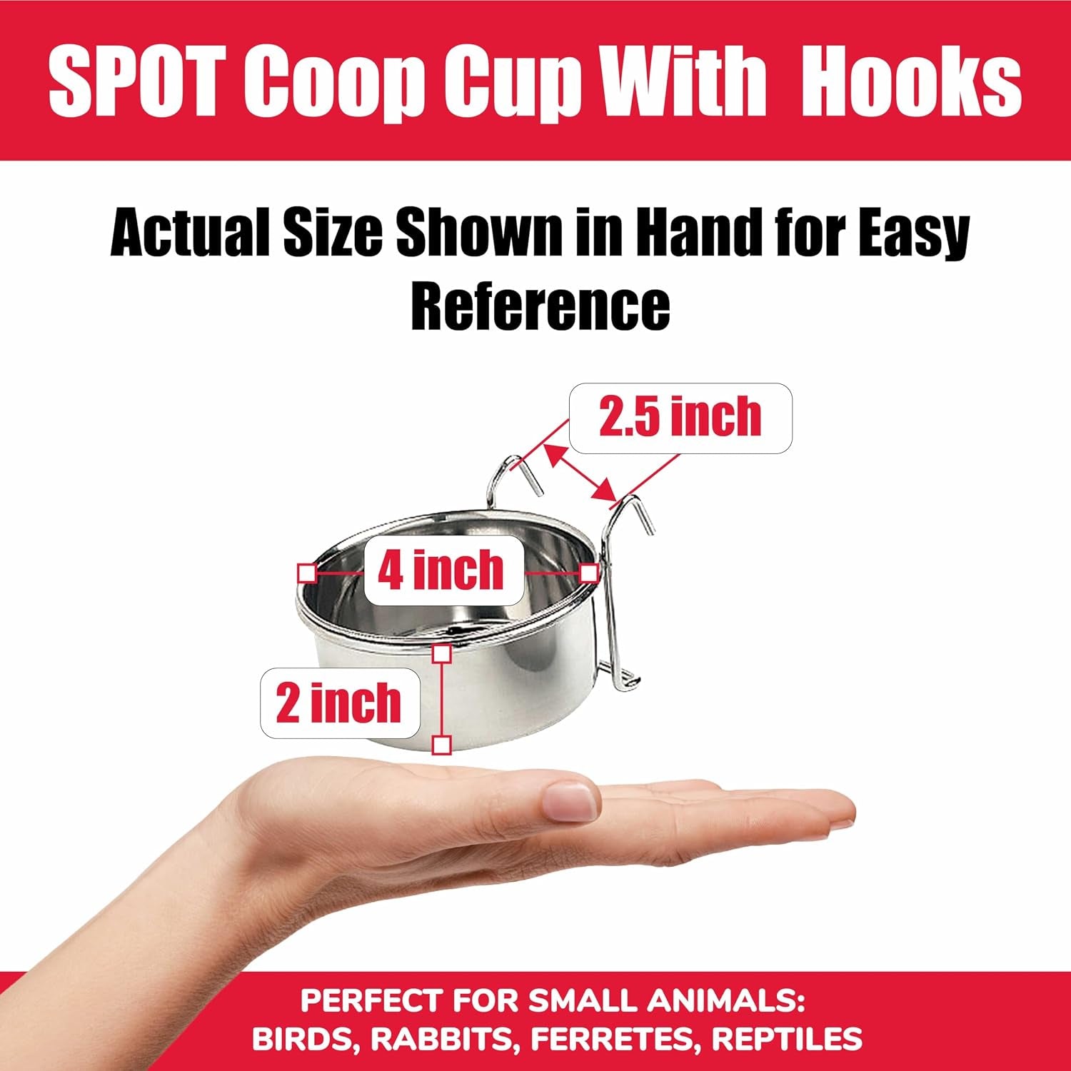 spot-stainless-steel-mini-coop-cup-with-wire-hooks-10-oz-small-pet-food-water-bowl-rust-resistant-easy-to-clean-attaches-to-cages-for-birds-parrots-rabbits-ferrets-rats-small-pets