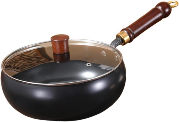 Wok Pan Cookware No Coated Multifunctional Comfortable Handle Cooking Pot Stir Fry Pan for Hotel Kitchen Restaurant Household, Glass Lid1