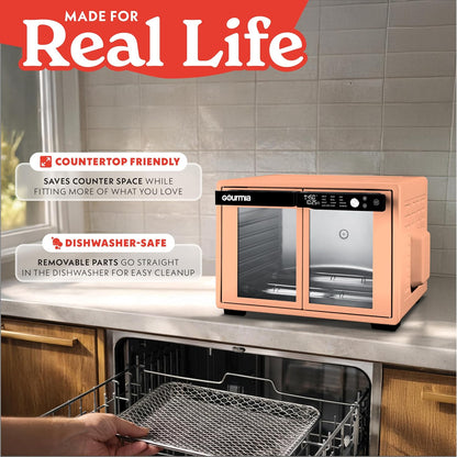 French Door Air Fryer Oven - 37 Qt Large Capacity Convection Toaster Oven, Fryforce 360°, Digital Display, 12 Cooking Presets, Dehydrate, Fits 13” Pizza, Dishwasher-Safe, Peach7