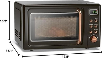 Retro Microwave 0.7Cu.Ft, 700 Watt Countertop Microwave | 5 Micro Power Defrost & Auto Cooking Function, LED Display, Child Lock, Small Microwave for Kitchen, RV, Dorm (Golden)9